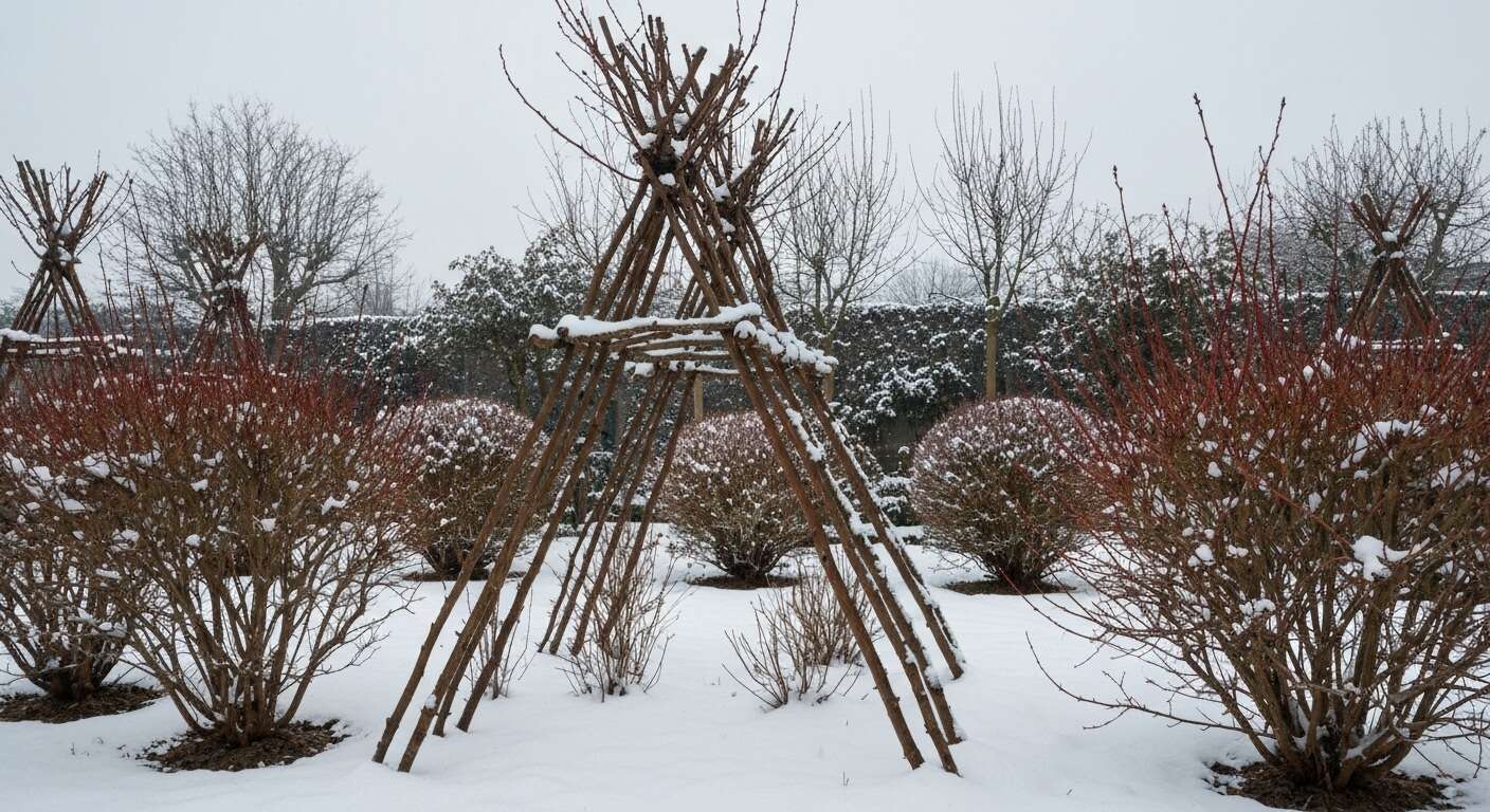 Cette technique naturelle avec des branches sèches protège vos arbustes contre la neige lourde