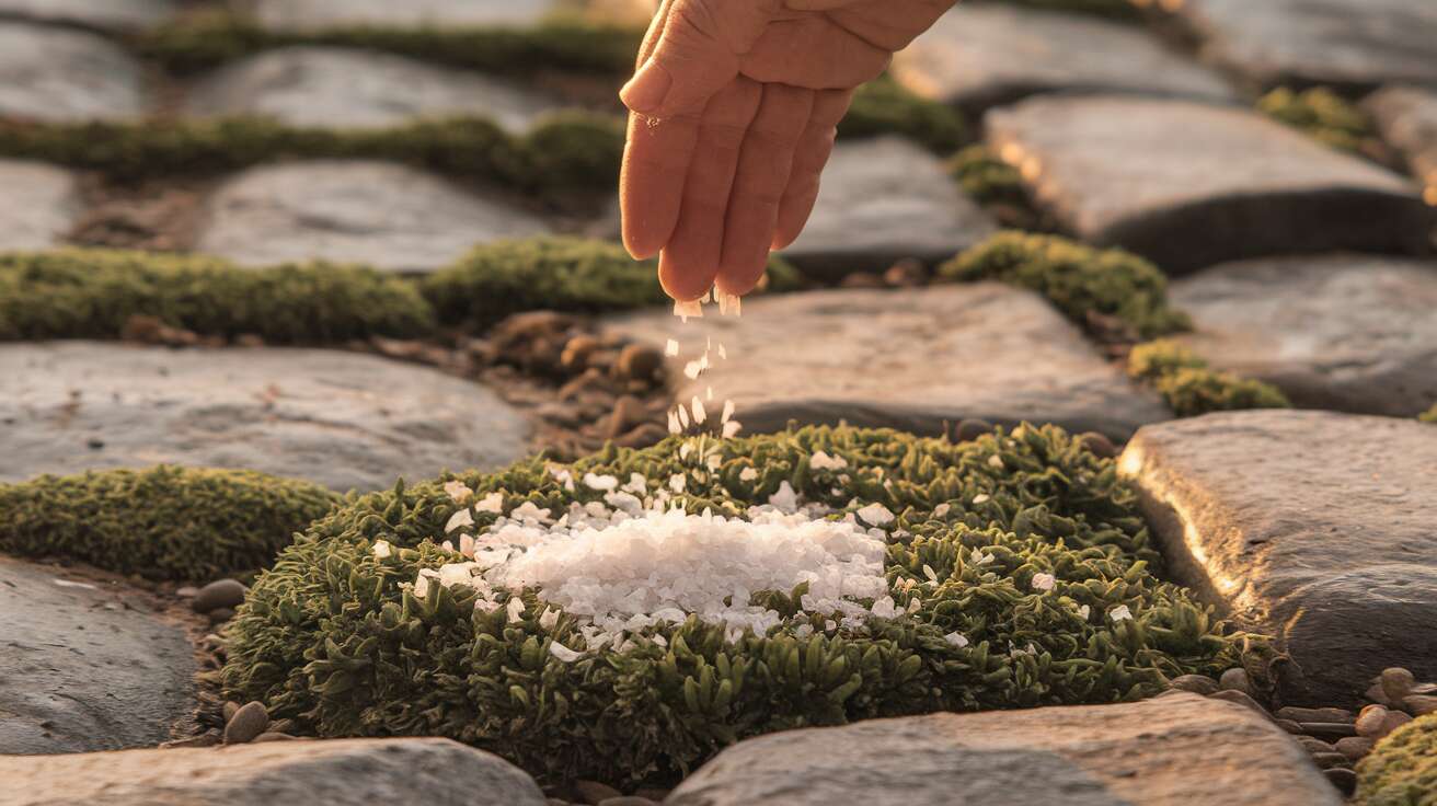 Cette astuce ancestrale avec du sel de mer élimine naturellement les mousses sur les pavés