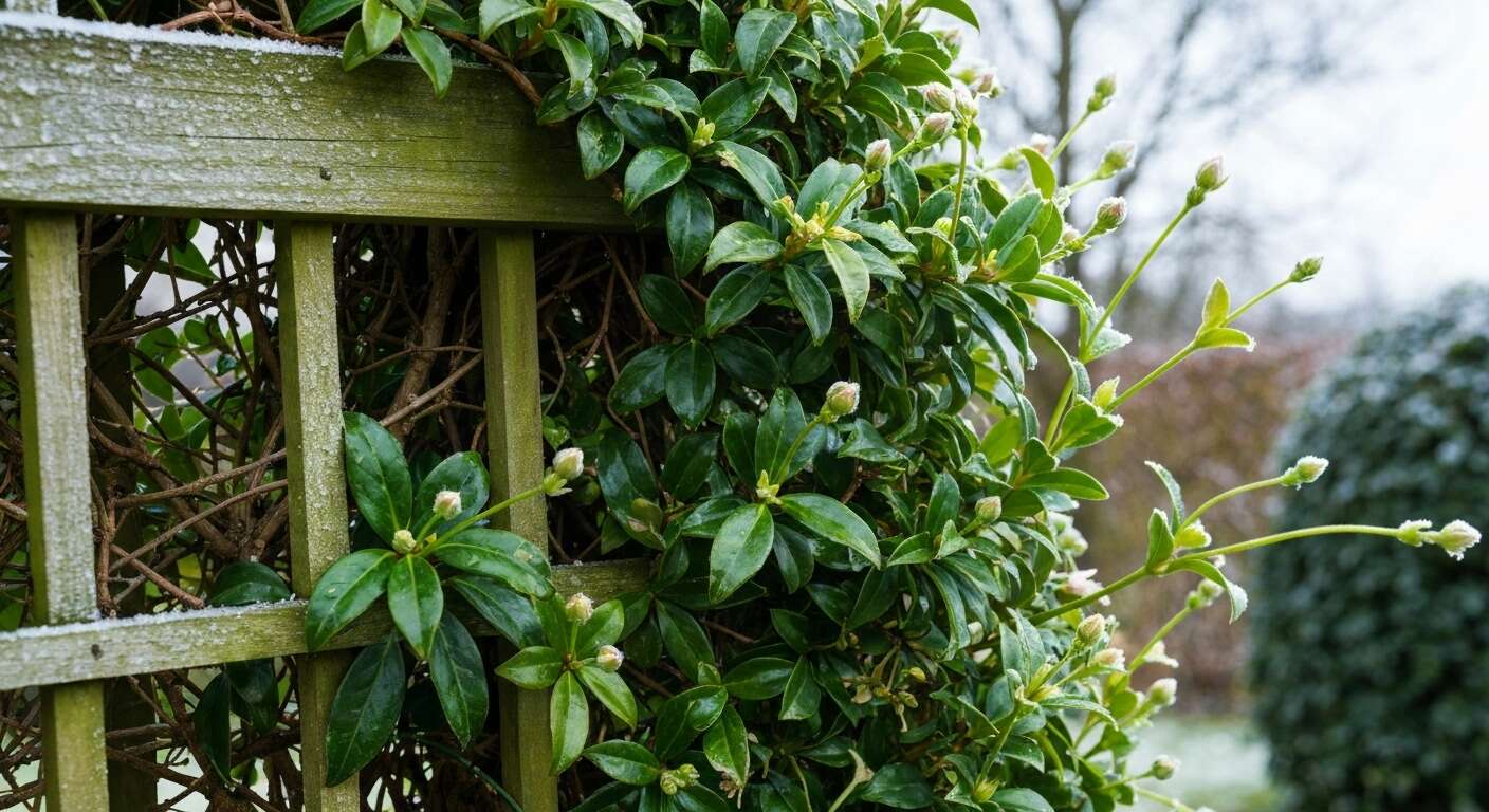 La plante grimpante qui reste verte tout l'hiver et fleurit au premier redoux